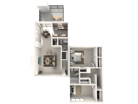 Floor plan for 2 beds, 1.5 baths, 996 sqft